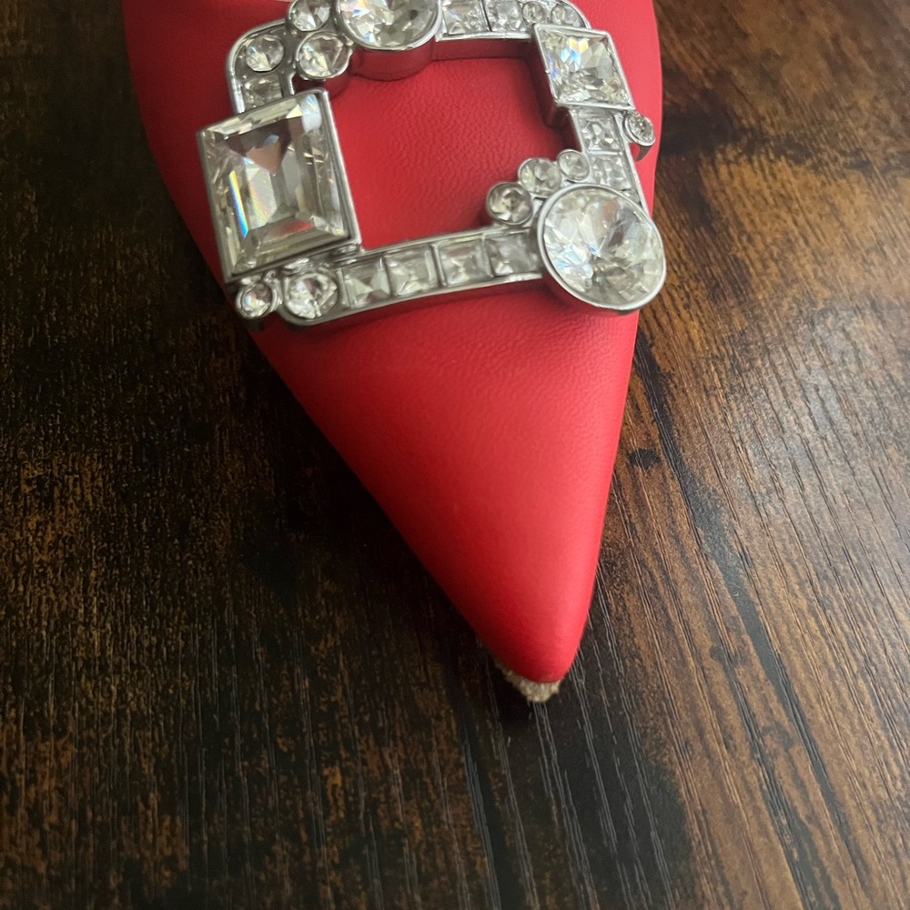 Kate Spade Renata Red Kitten Heels with Crystal Accents - Picture 12 of 12